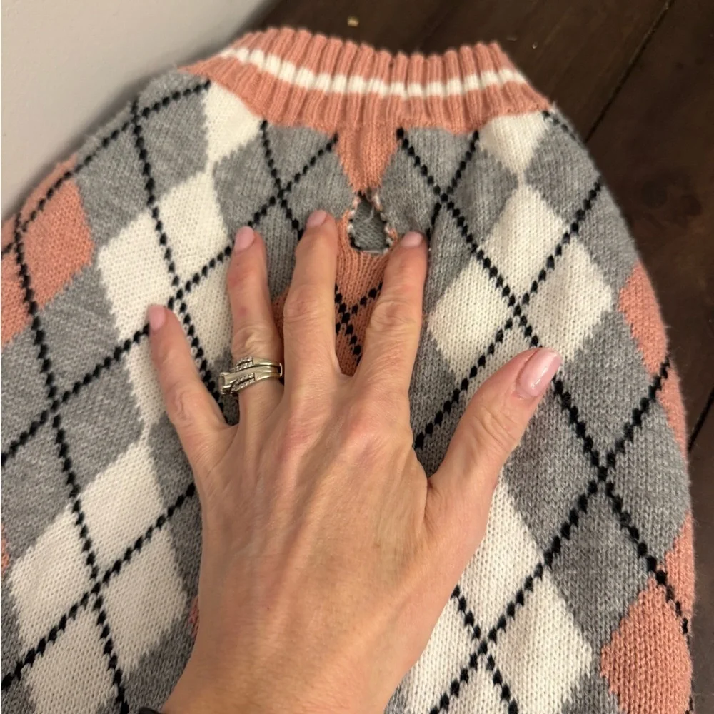Argyle Dog Sweater - Pink, Gray, and White